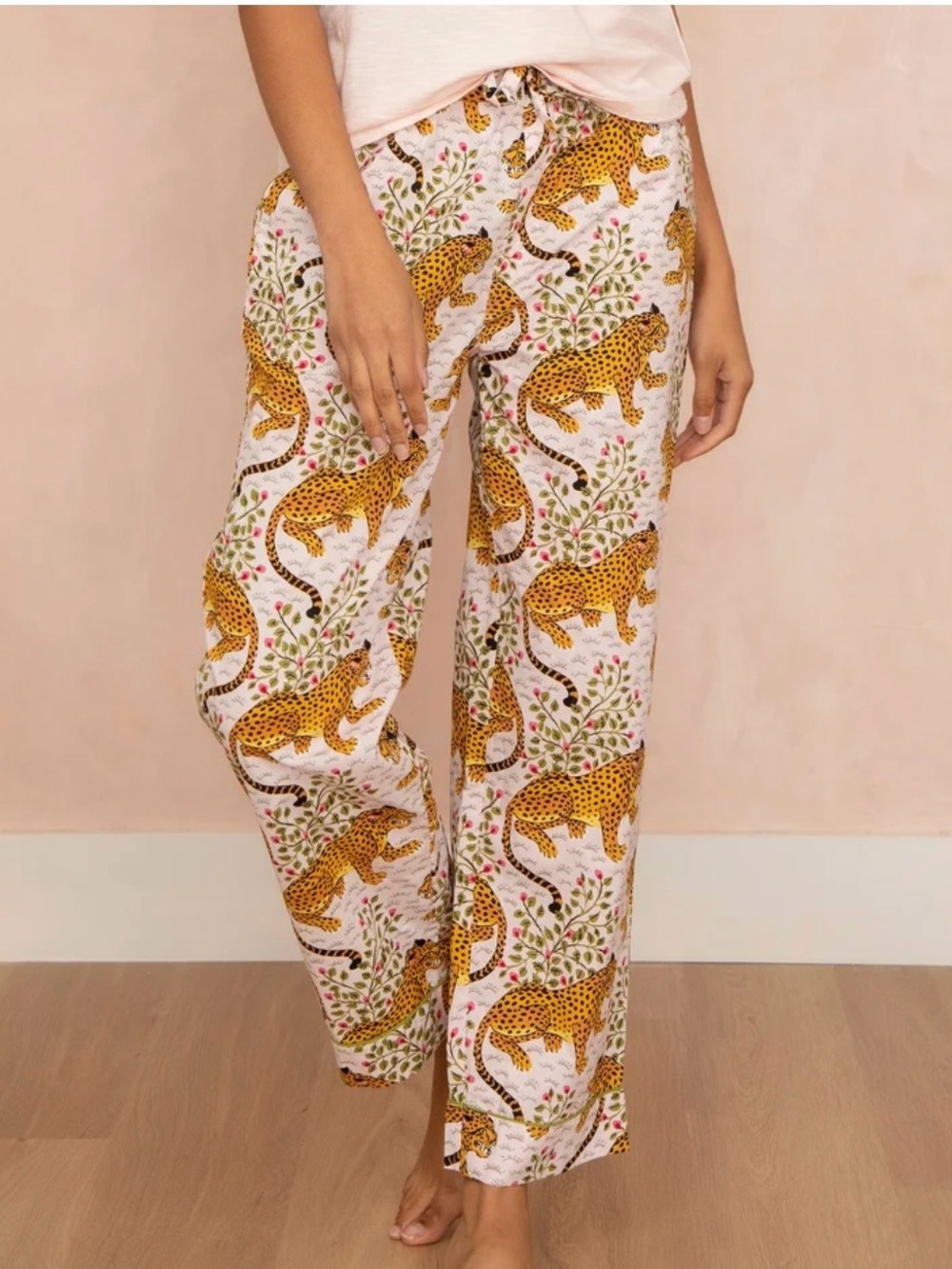 Print Fresh PJ Pant in Bagheera - Wide-Leg Lounge Pants - Blush - Leopard - 2XL